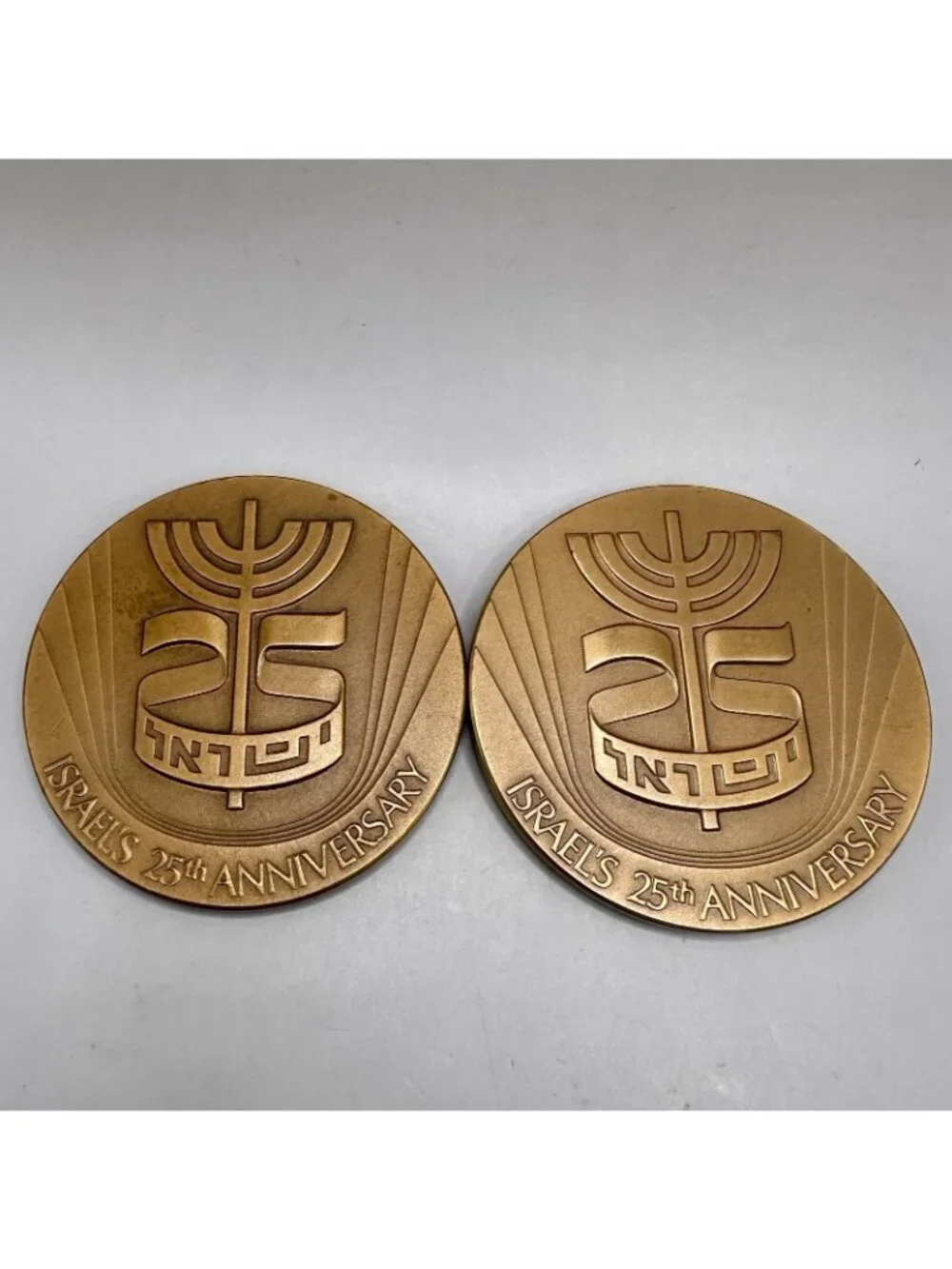Two Israel's 25th Anniversary Bronze Medal State Of Israel Medallion 1973 Zodiac